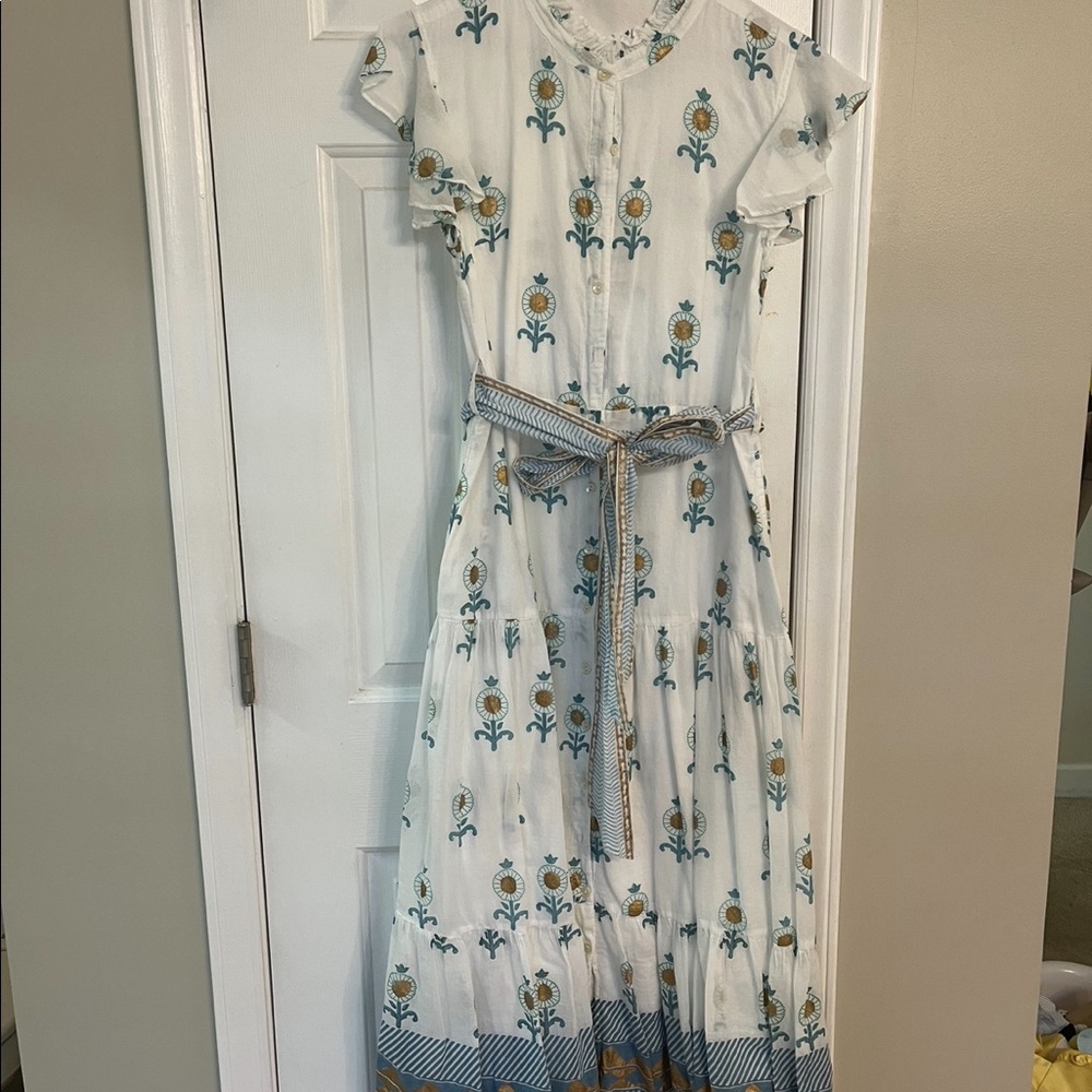Oliphant Ruffle Collar Maxi Dress Size M Lela Blue